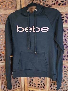 bebe Black Hoodie with Pink Logo Script